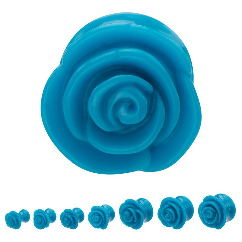 Blue Acrylic Rose Plugs 4 gauge (5mm) Blue Pair