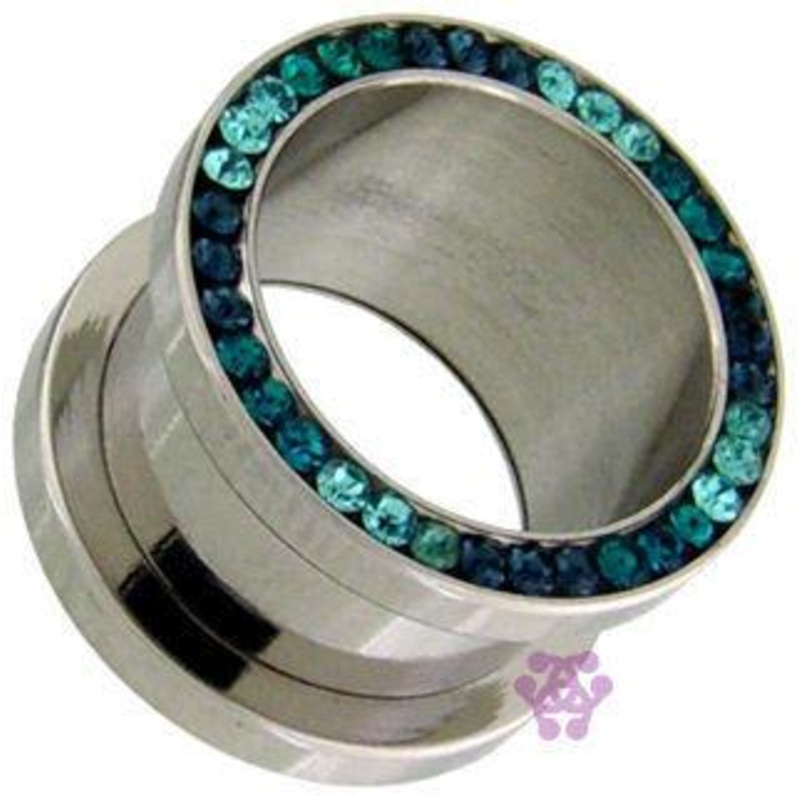 Blue Gradient CZ Screw-On Tunnels 00 gauge (10mm) Stainless Steel Pair