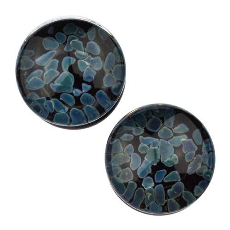 Blue Moon Pebble Plugs by Glasswear Studios 1/2 inch (13mm) Blue Moon Black Pair