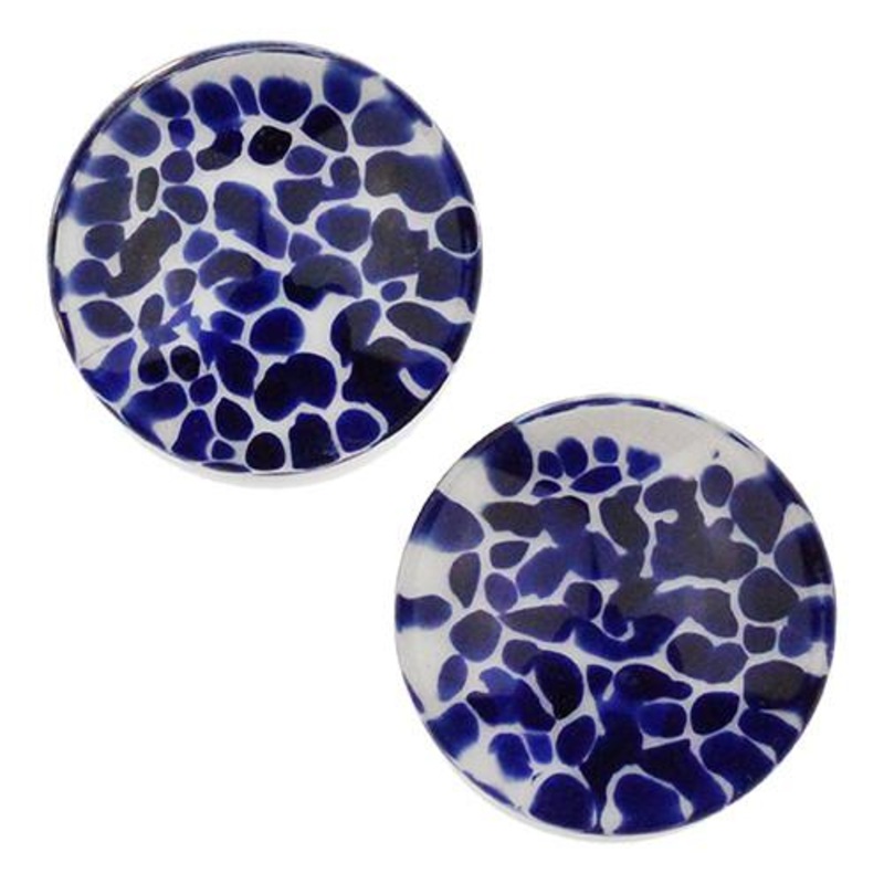 Blue on White Pebble Plugs by Glasswear Studios 9/16 inch (14mm) Blue White Pair
