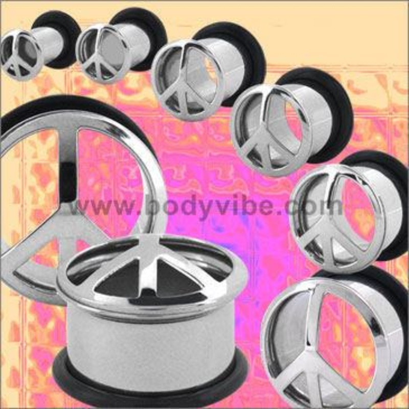 Peace Sign SF Tunnels 5/8 inch (16mm) Stainless Steel Pair