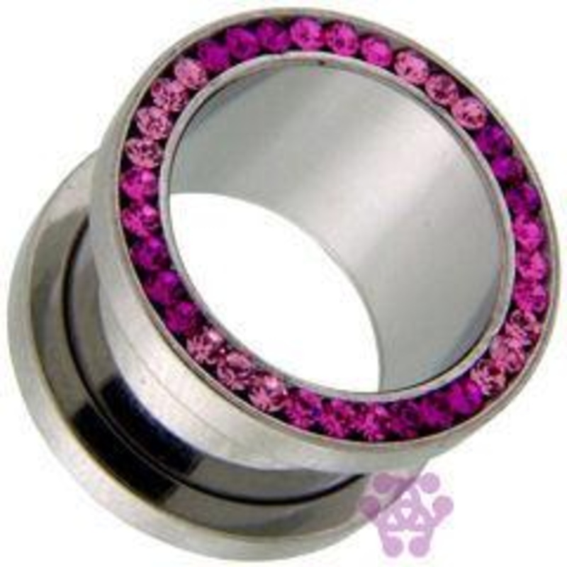 Pink Gradient CZ Screw-On Tunnels 9/16 inch (14mm) Stainless Steel Pair