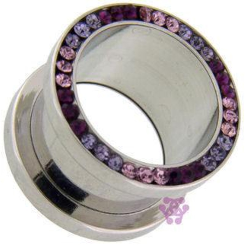 Purple Gradient CZ Screw-On Tunnels 9/16 inch (14mm) Stainless Steel Pair