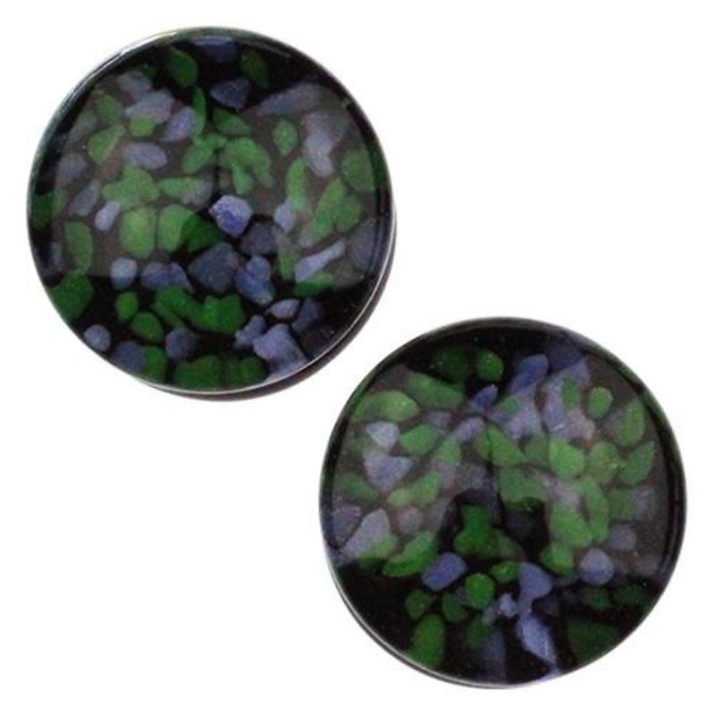 Purple/Green Pebble Plugs by Glasswear Studios 7/16 inch (11mm) Purple Green Pair