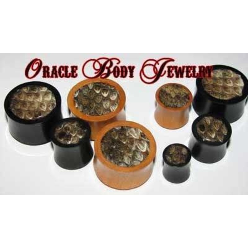 Rattlesnake Skin Plugs by Oracle Body Jewelry 7/8 inch (22mm) Saba Wood (Brown) Pair