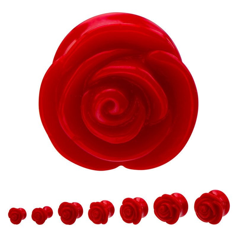 Red Acrylic Rose Plugs 4 gauge (5mm) Red Pair
