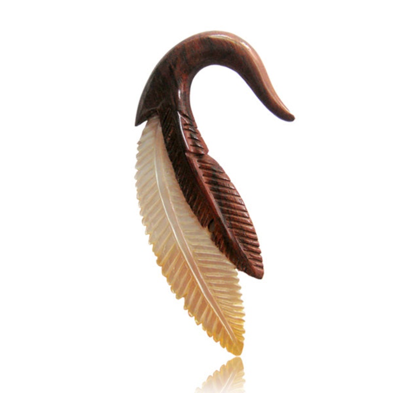 Shell & Wood Feather Hangers 6 gauge (4mm) Narra Wood Pair