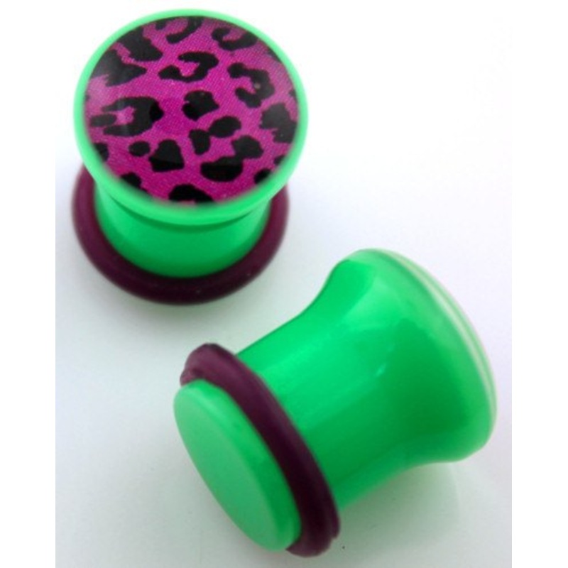 Single Flare Leopard Spot Plugs 0 gauge (8mm) Green Pair