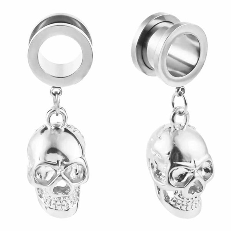 Skull Dangle Stainless Screw Tunnels 2 gauge (6mm) stainless steel