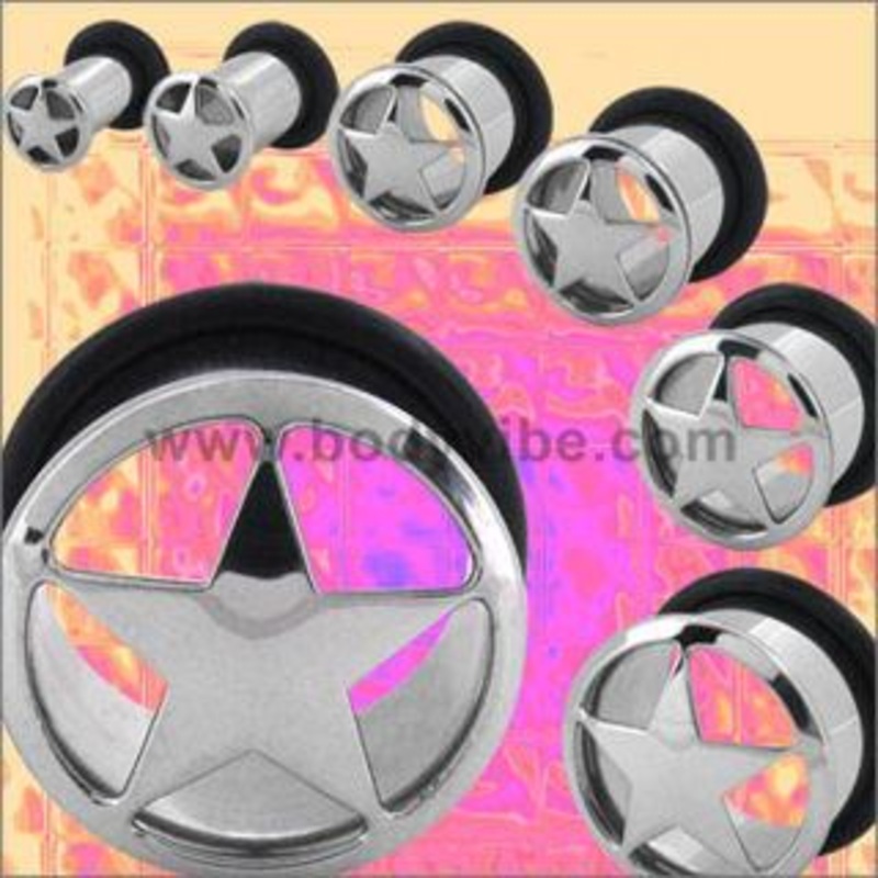 Star Cutout Single Flare Tunnels 1/2 inch (12mm) Stainless Steel Pair