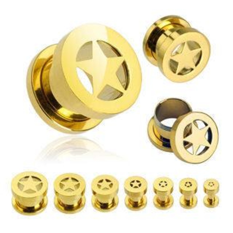 Star Gold Screw-On Tunnels 8 gauge (3mm) Gold Pair