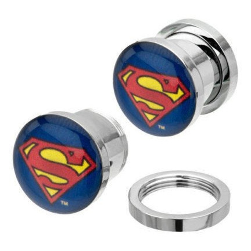 Superman Stainless Screw-On Plugs 2 gauge (6mm) Stainless Steel Pair