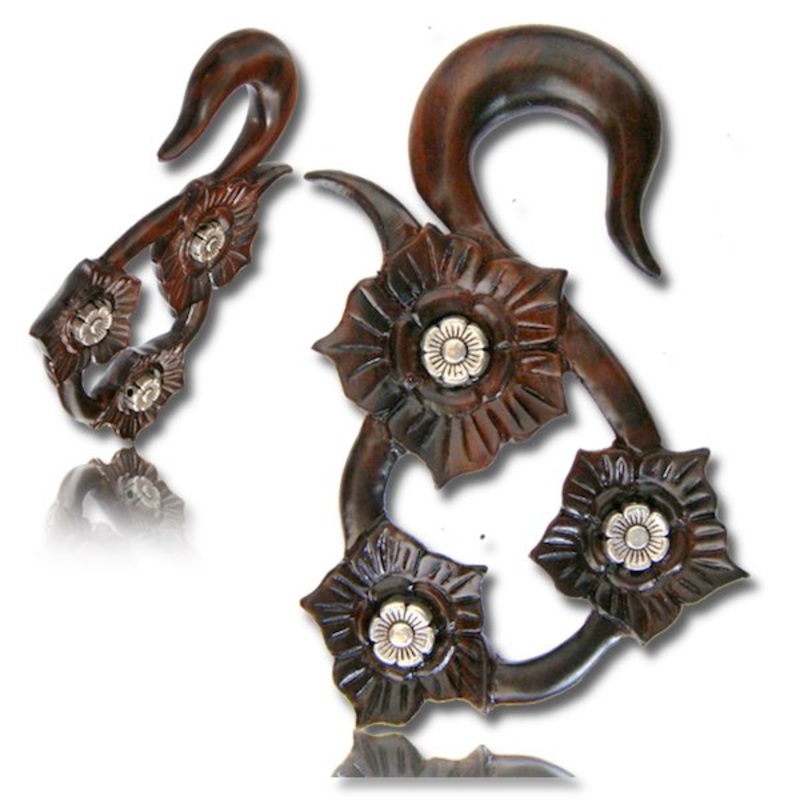 Triple Flower Narra Wood Hangers 8 gauge (3mm) Narra Wood Pair