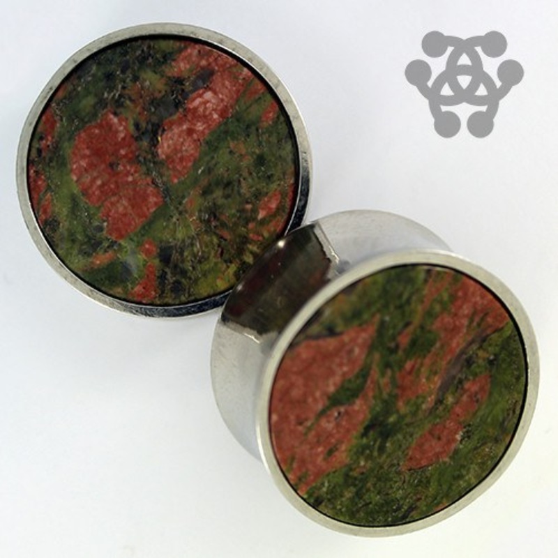 Unakite & Stainless Plugs 00 gauge (10mm) Unakite Pair