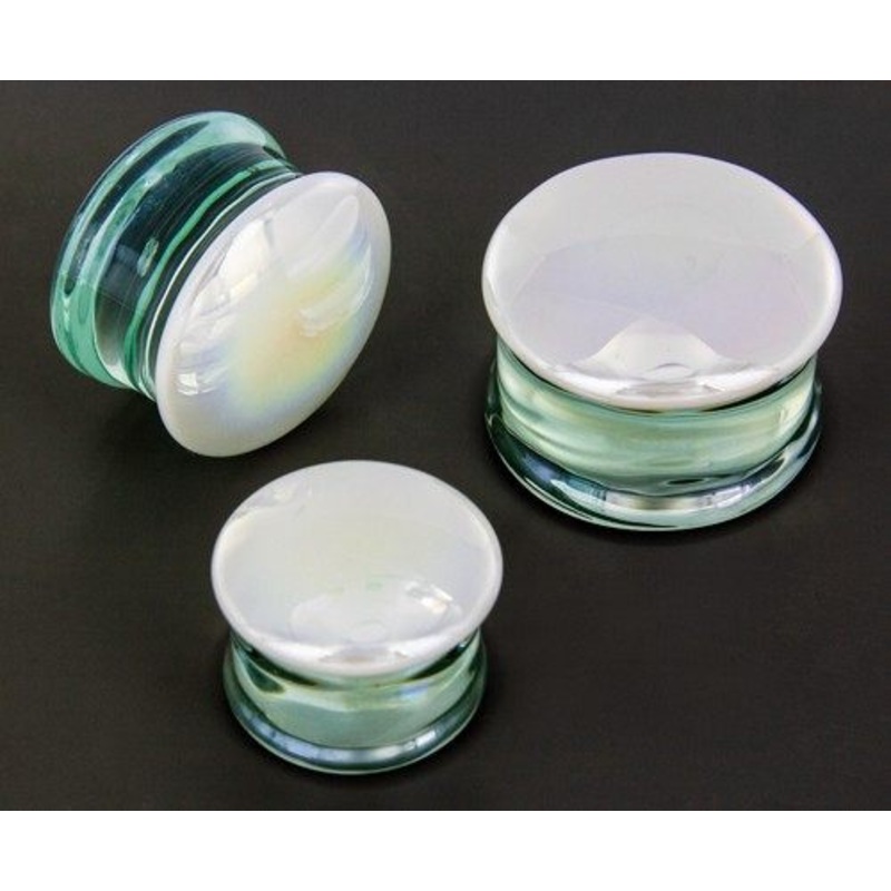 White Oil Slick Glass Plugs 6mm ~ 2 gauge White Pair