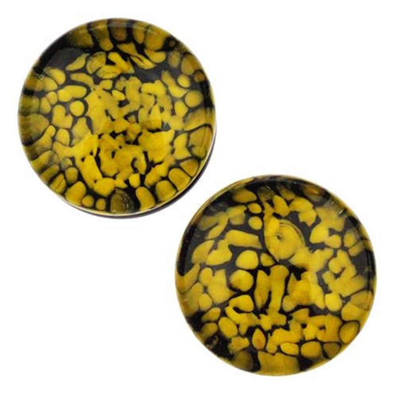 Yellow Pebble Plugs by Glasswear Studios 7/16 inch (11mm) Yellow Black Pair