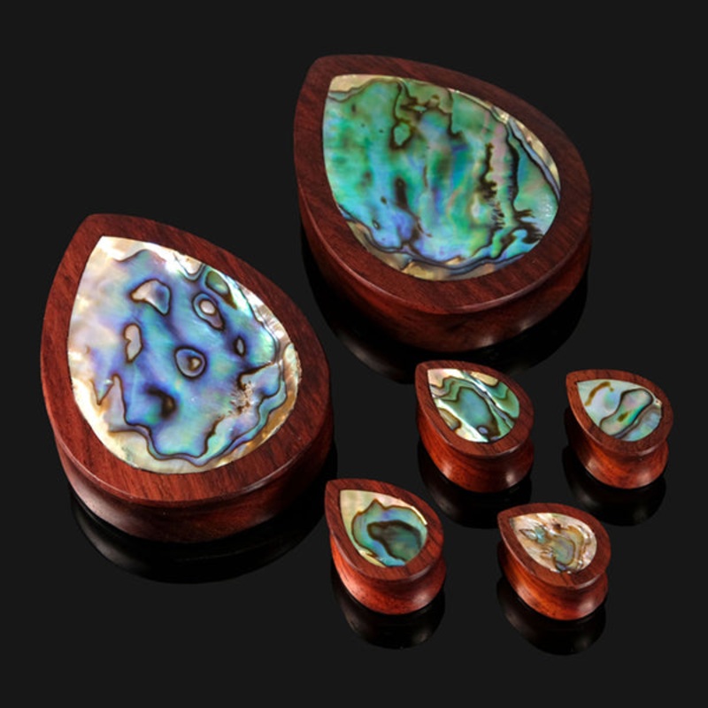 Abalone & Sono Teardrop Plugs 00 gauge (10mm) Sono Wood