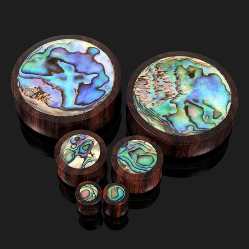 Abalone & Sono Wood Plugs 00 gauge (10mm) Sono Wood