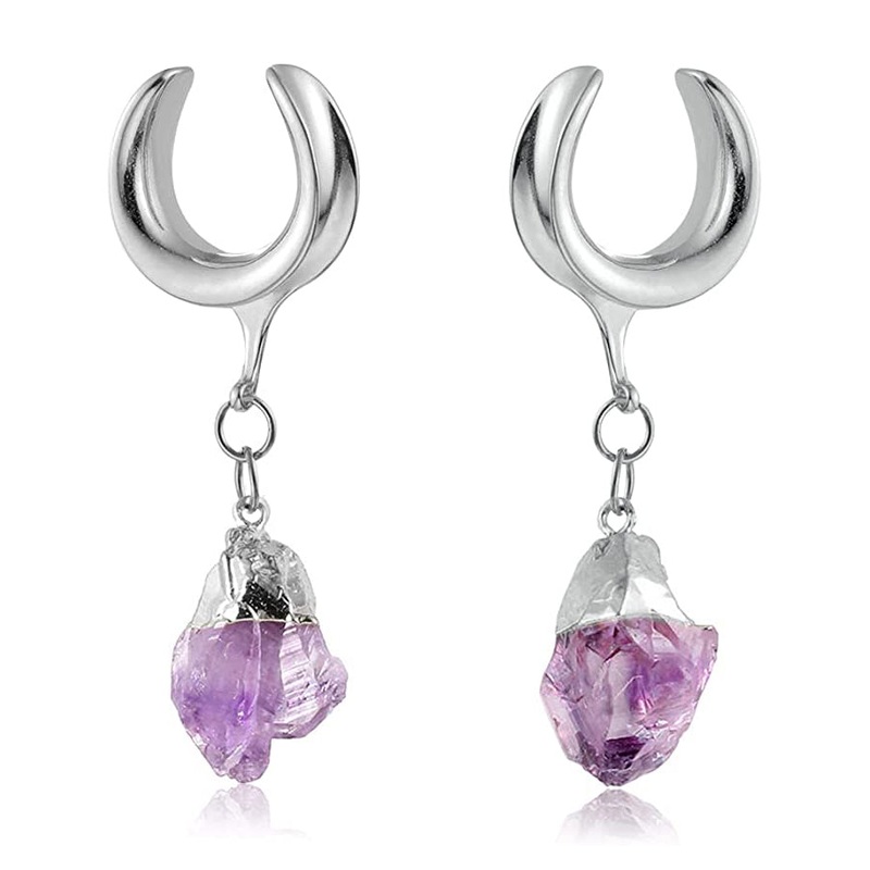 Amethyst Dangle Stainless Saddle Spreaders 1/2 inch (12mm) Stainless Steel Pair