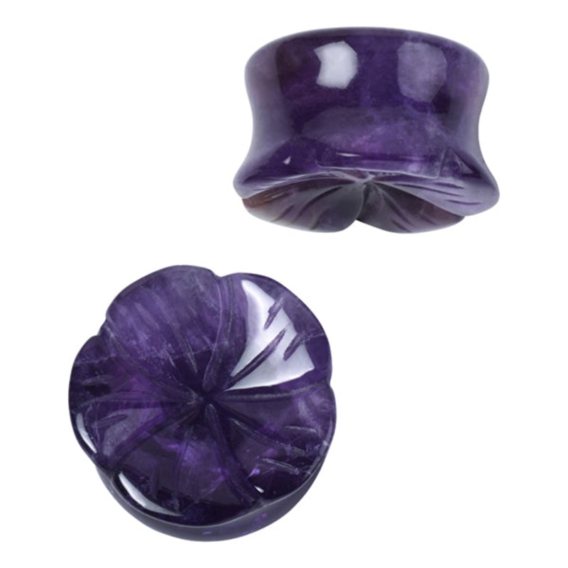 Amethyst Flower Plugs 2 gauge (6mm) Amethyst Pair
