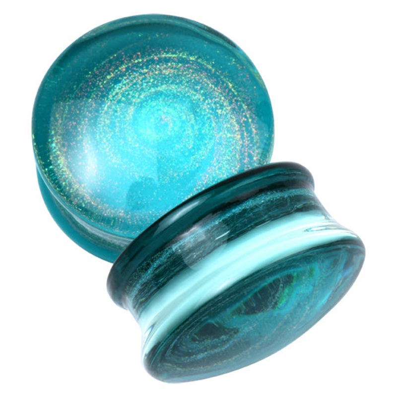 Aqua Galaxy Glass Plugs 2 gauge (6mm) Aqua Pair