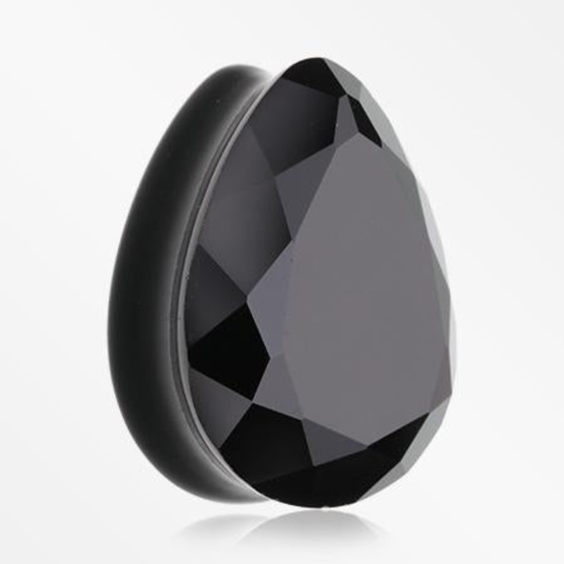 Black Glass Faceted Teardrop Plugs 2 gauge (6mm) Black Pair