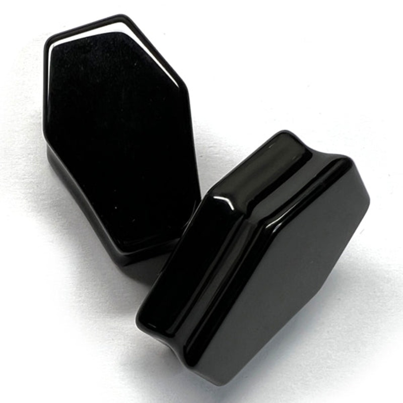 Black Obsidian Coffin Plugs 5/8 inch (16mm) Black Obsidian Pair