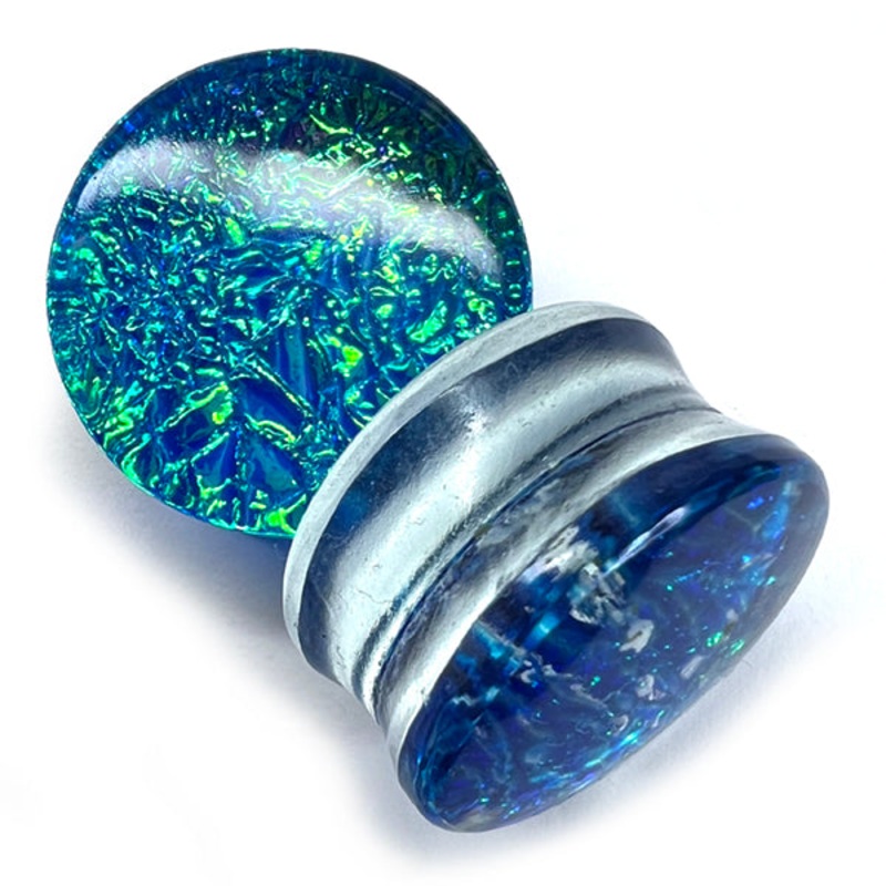 Blue Fire Opal Glass Plugs 00 gauge (10mm) Blue