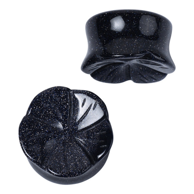 Blue Goldstone Flower Plugs 2 gauge (6mm) Blue Goldstone Pair