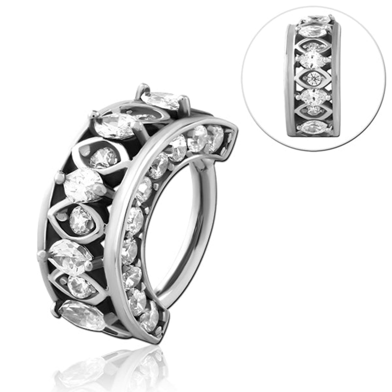 CZ Jewelled Stainless Hinged Ring 16g – 5/16″ diameter (8mm) Clear Stainless Steel