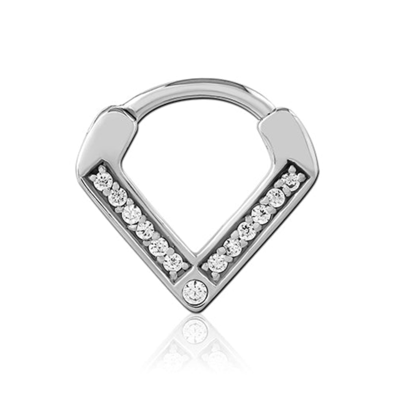CZ V-Shape Hinged Segment Ring 16g – 3/8″ diameter (10mm) Clear Stainless Steel