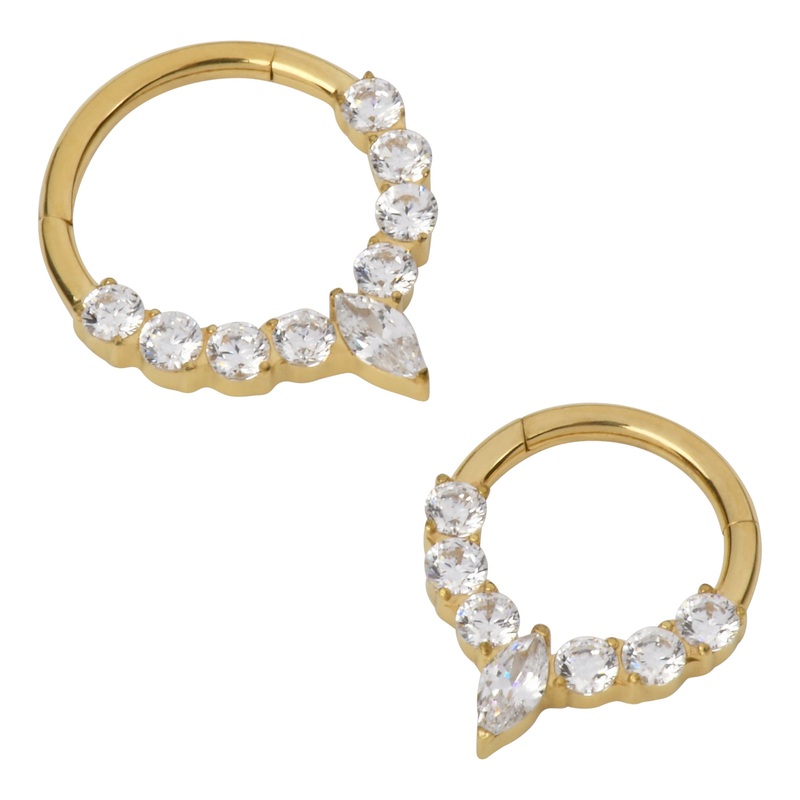 Marquise Center Gold Titanium Hinged Ring 16g – 5/16″ diameter (8mm) Clear Gold Titanium