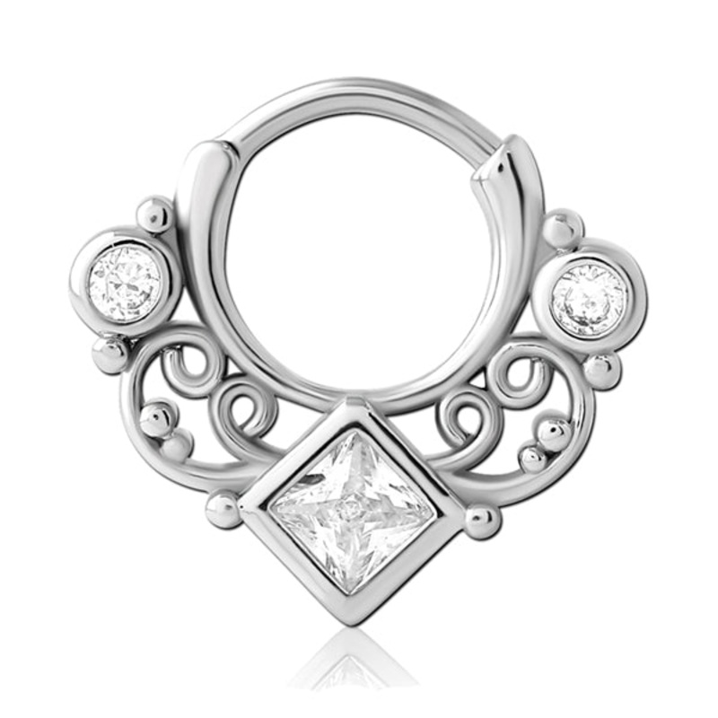 Ornate CZ Stainless Hinged Ring 16g – 5/16″ diameter (8mm) Clear Stainless Steel