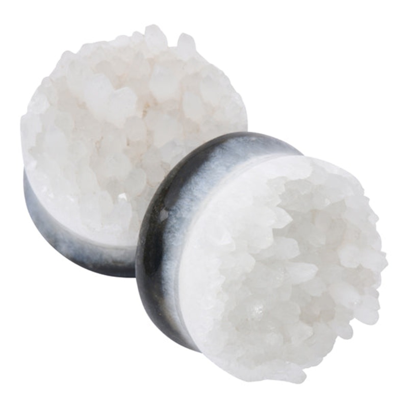Quartz Drusy Agate Plugs 00 gauge (10mm) Quartz Drusy