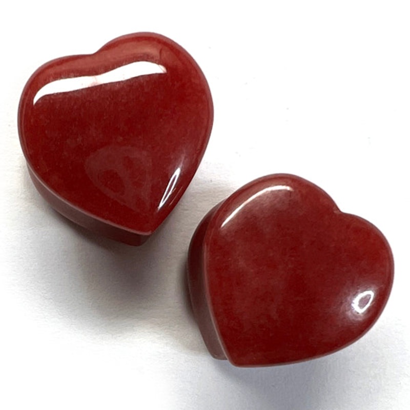 Red Jade Heart Plugs 2 gauge (6mm) Red Jade Pair