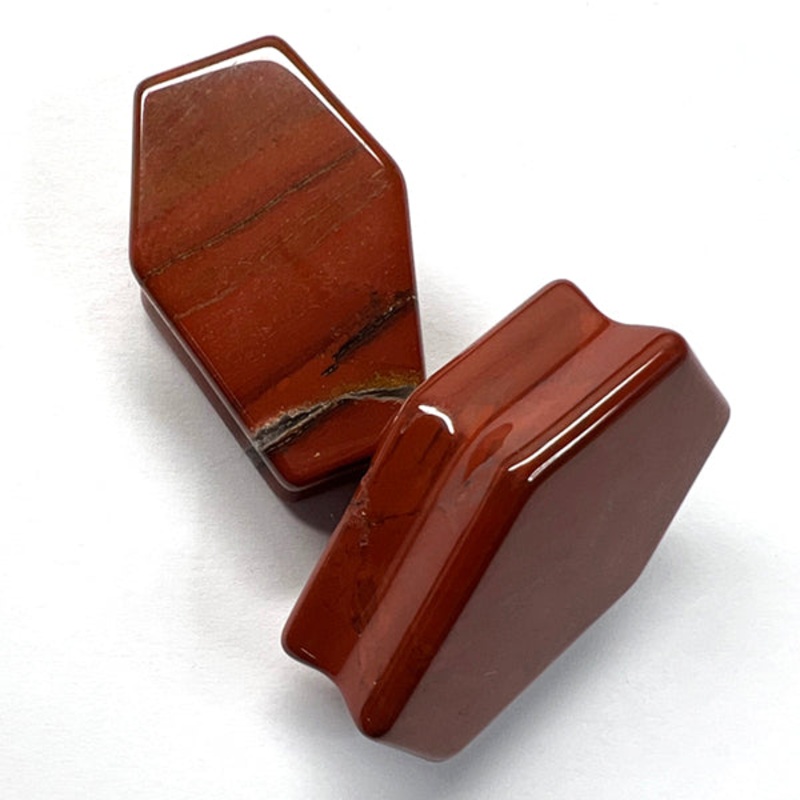 Red Jasper Coffin Plugs 5/8 inch (16mm) Red Jasper Pair