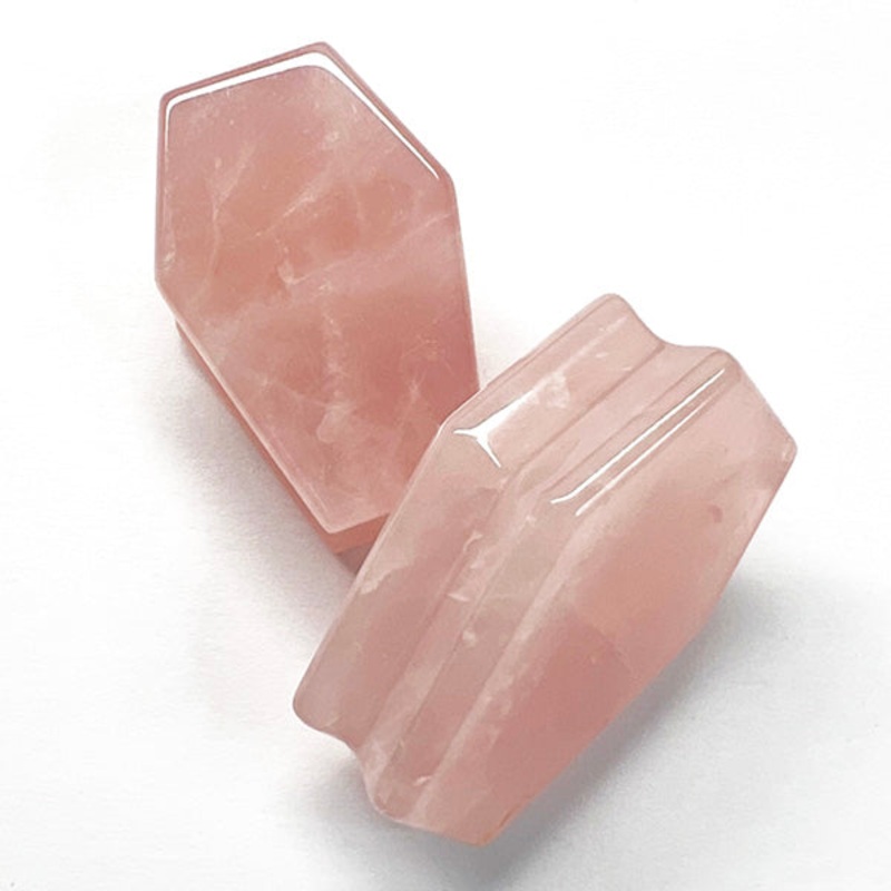 Rose Quartz Coffin Plugs 5/8 inch (16mm) Rose Quartz Pair