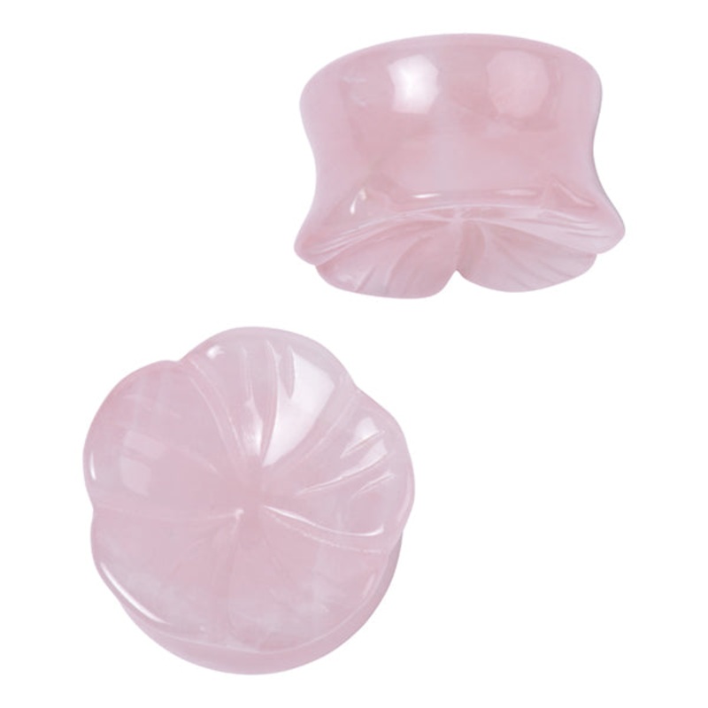 Rose Quartz Flower Plugs 2 gauge (6mm) Rose Quartz Pair
