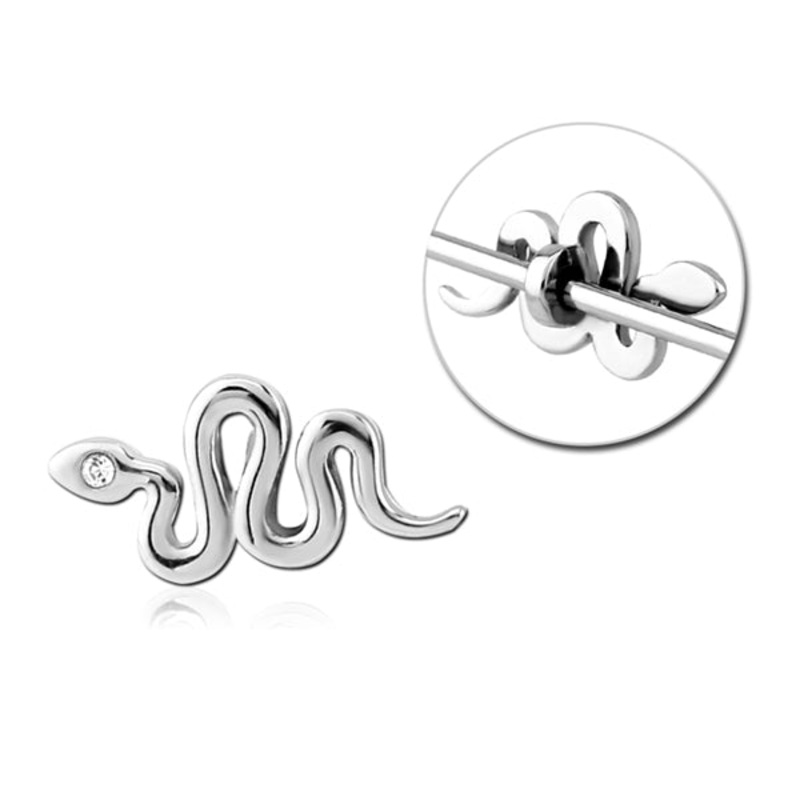 Snake CZ Stainless Barbell Charm 8.3x20mm Clear Stainless Steel