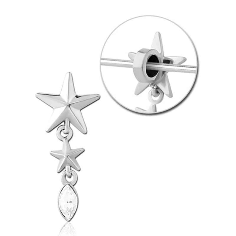 Star Dangle Stainless Barbell Charm 5.8×16.5mm Clear Stainless Steel
