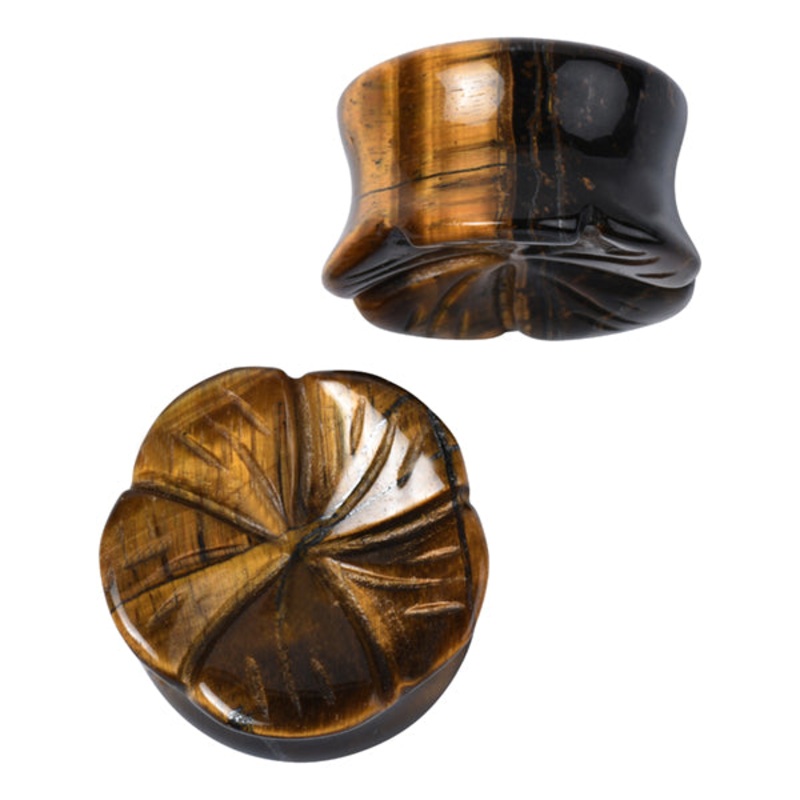 Tigers Eye Flower Plugs 2 gauge (6mm) Tigers Eye Pair
