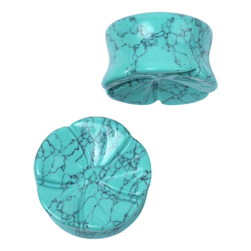 Turquoise Flower Plugs 2 gauge (6mm) Turquoise Pair