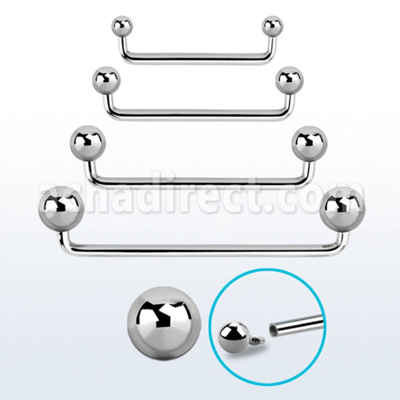 14g Stainless Surface Barbell (internal) 14g – 5/8″ long (16mm) – 4mm balls Stainless Steel