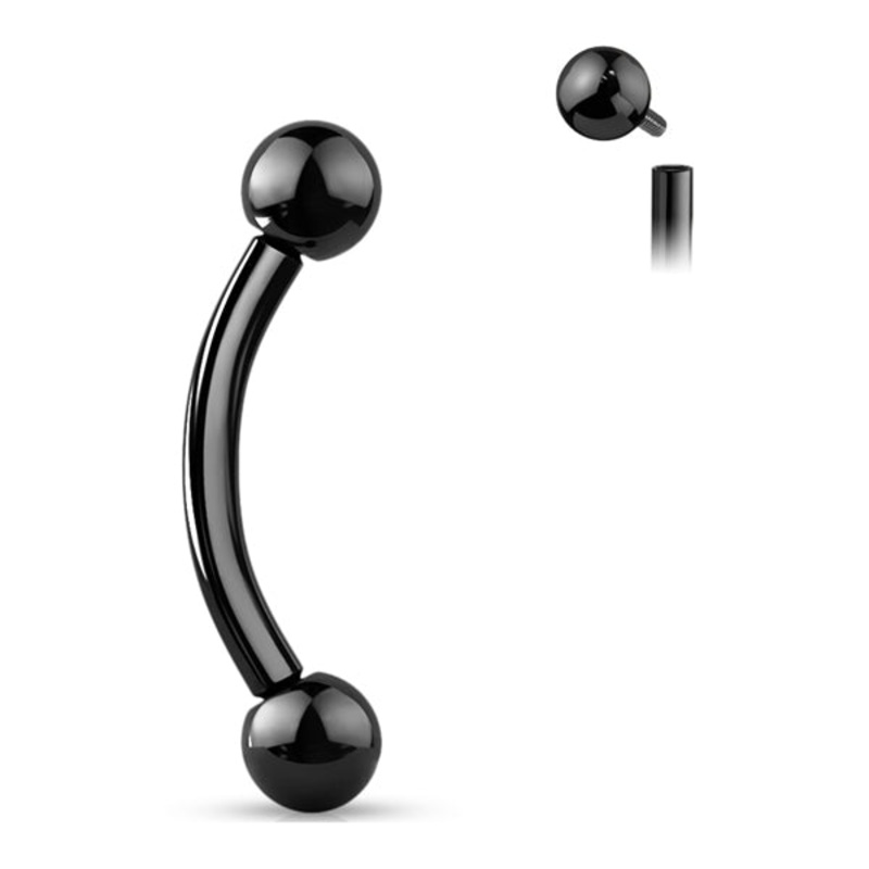 16g Black Titanium Curved Barbell (internal) 16g – 5/16″ long (8mm) – 3mm balls Black Titanium