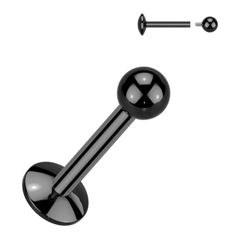 16g Black Titanium Labret Stud (internal) 16g – 1/4″ long (6mm) – 3mm ball Black Titanium