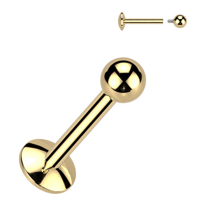 16g Gold Titanium Labret Stud (internal) 16g – 1/4″ long (6mm) – 3mm ball Gold Titanium