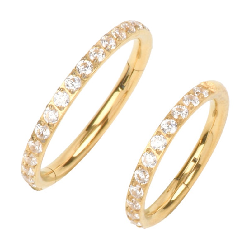 16g Side CZ Gold Titanium Hinged Ring 16g – 5/16″ diameter (8mm) Clear Gold Titanium