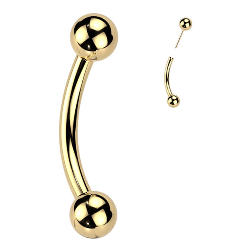 16g Threadless Gold Titanium Curved Barbell 16g – 5/16″ long (8mm) – 3mm balls Gold Titanium