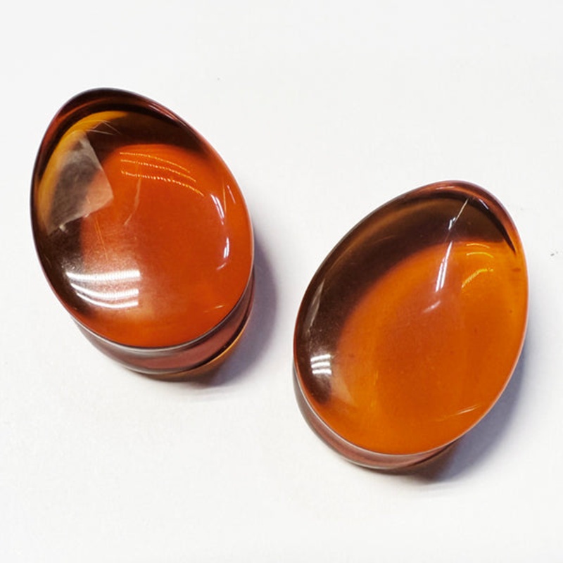 Amber Glass Teardrop Plugs 0 gauge (8mm) Amber