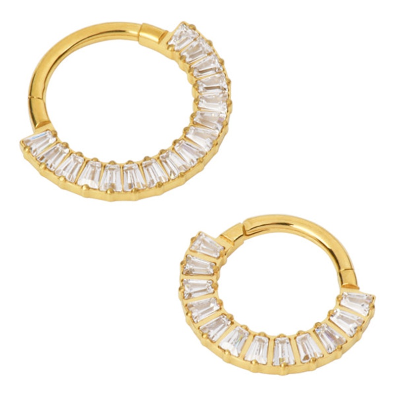 Baguette CZ Gold Titanium Hinged Ring 16g – 5/16″ diameter (8mm) Clear Gold Titanium